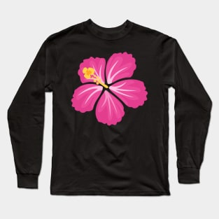 Pink Hand Drawn Hibiscus Flower Long Sleeve T-Shirt